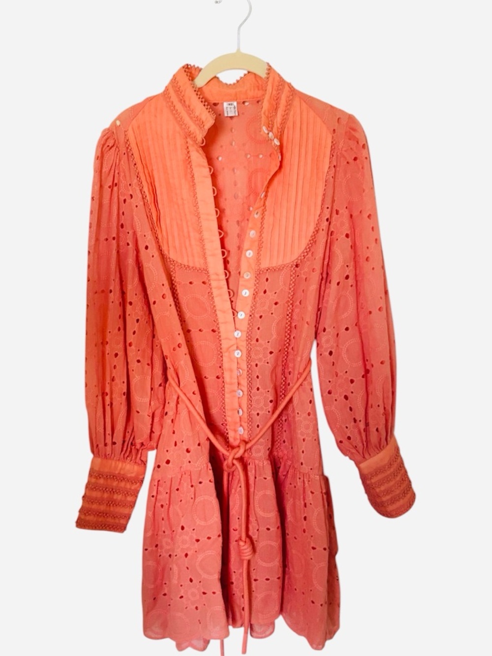 Coral Eyelet Button-Front Mini Dress